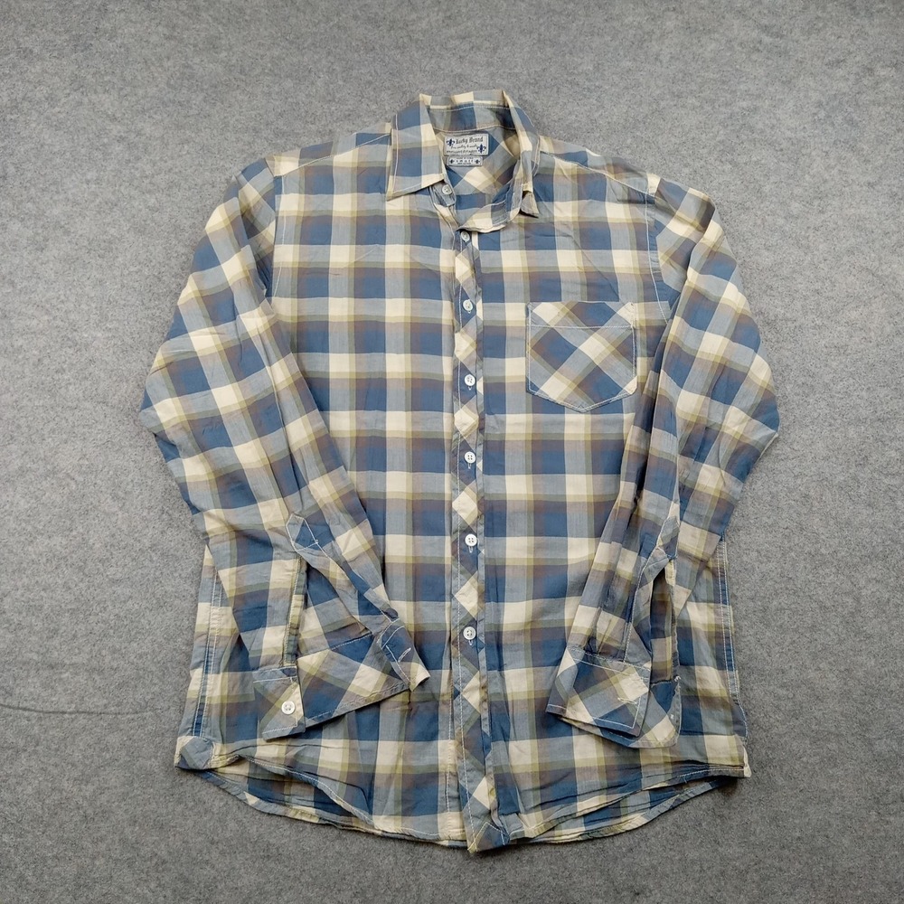 Lucky Brand Shirt Mens Small Blue Plaid Button Front Long Sleeve Cotton Casual